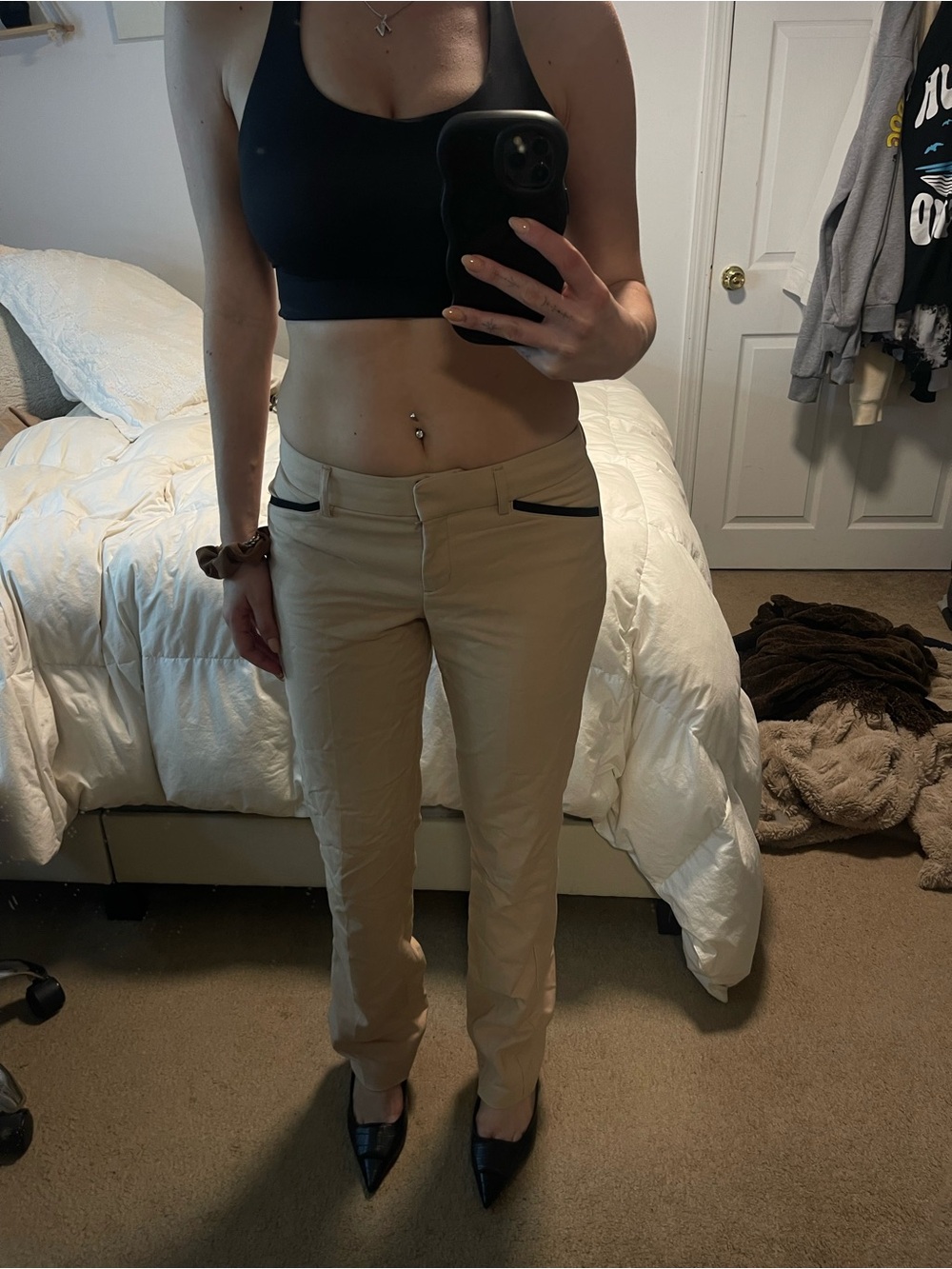 Express Low Rise Boot Cut Chino Pants in Beige
